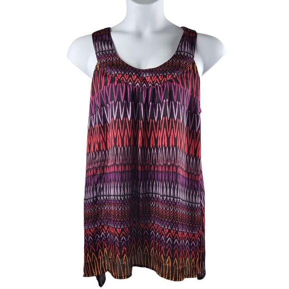 Fashion Bug X-Large Sleeveless Tunic Swing Top Multi Color Ikat Inspired Print - Picture 3 of 9